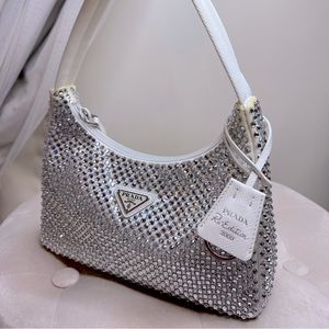 WHITE PRADA Satin Crystal mini-bag